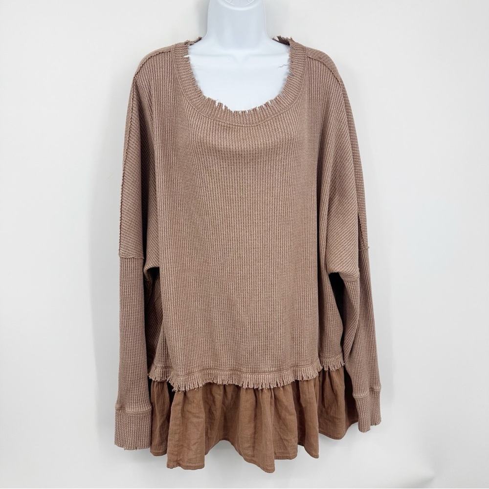 We The Free Bring In The Sunshine Brown Peplum Shirt Size Small Boho Free People